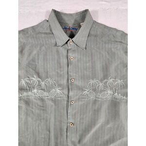 Maui Clothing Company Mens XL Sage Green Palm Tree Pineapple Embroidered Shirt